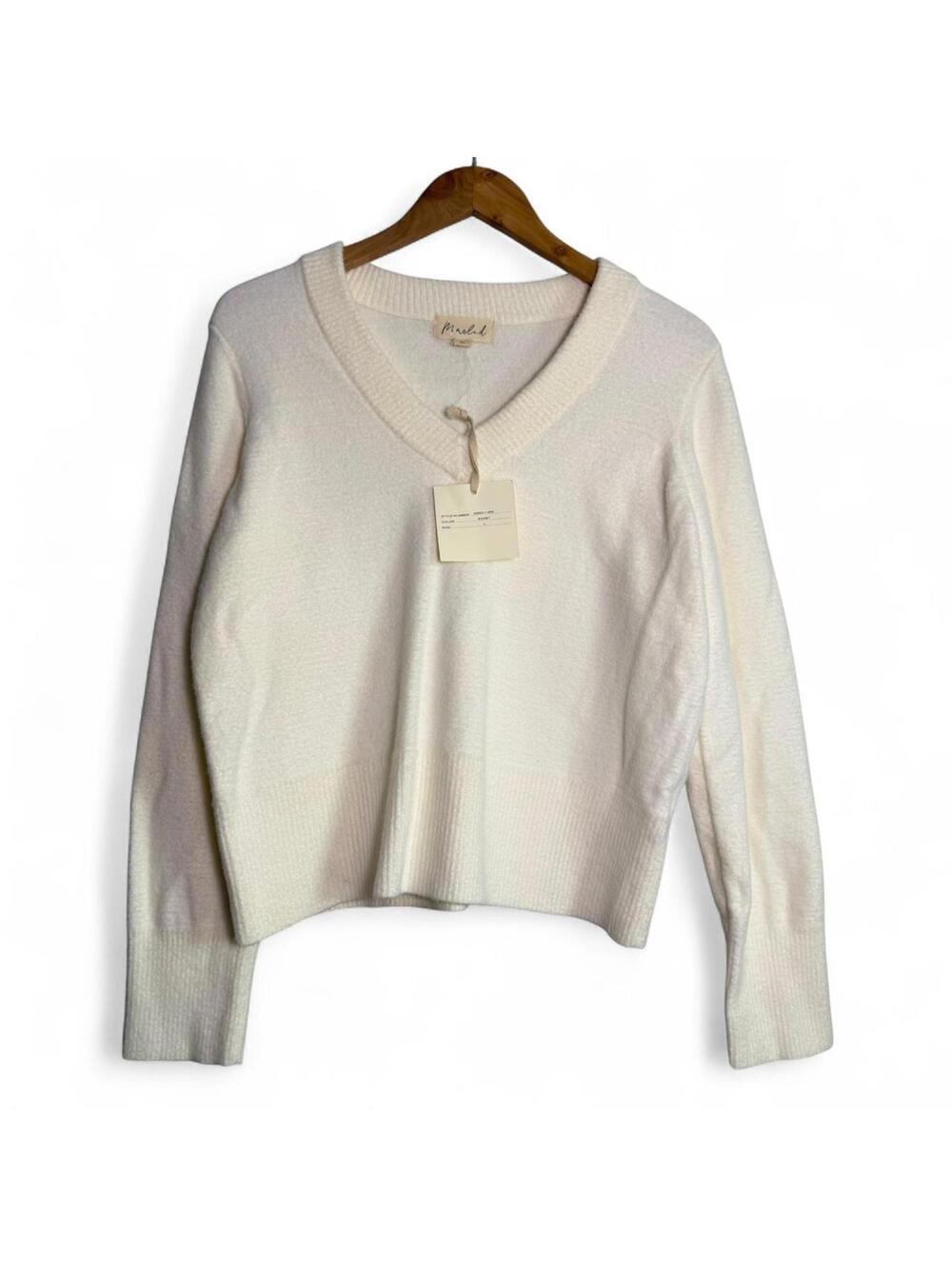 Brand New Women's Marled V-Neck Sweater in Egret size L